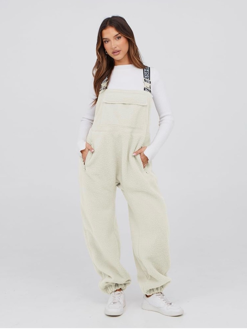 NWT seekme White Fleece Overalls with Zipper Pockets - M